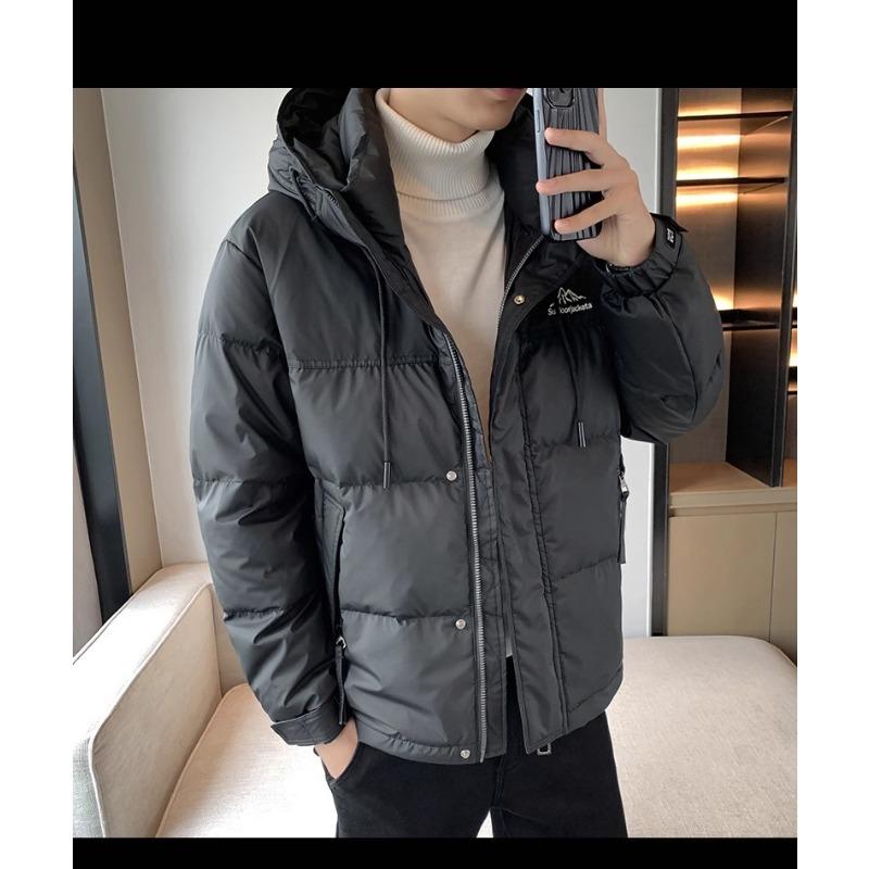 Hooded Down Jacket Men's Winter 2025 New High-end Fashion Casual Stitching Short White Duck Down Men's Cotton Jacket