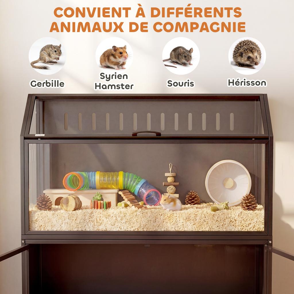 Hamsterkäfig 2-in-1 mit Aufbewahrungsschrank für Nagetiere Syrische Hamster und Mäuse Stahl und Acryl Schwarz