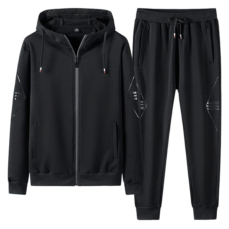 

Danmo Повседневный мужской спортивный комплект из куртки с капюшоном на молнии и брюк, мужской спортивный костюм, толстовка, мужской комплект из двух предметов L чёрный