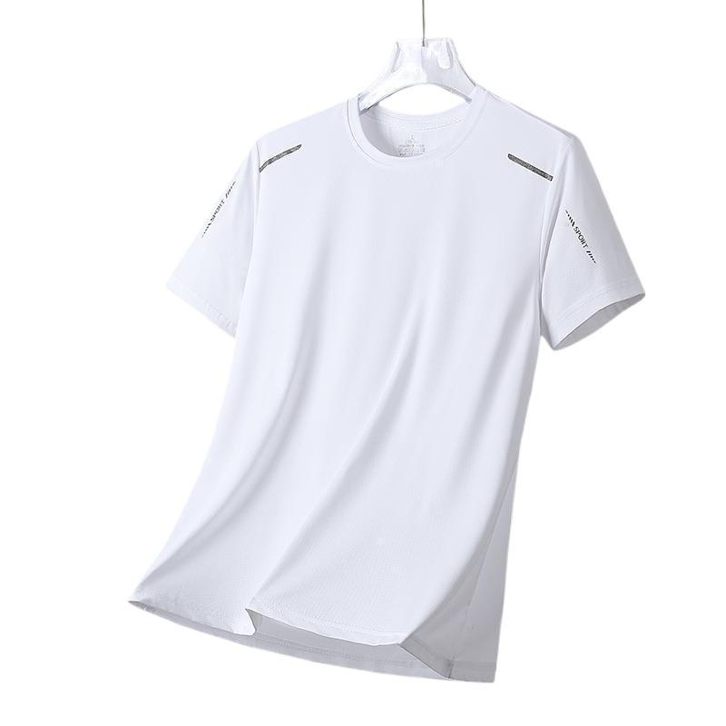 Summer Ice Silk T-Shirt Men'S Round Neck Solid Color Quick-Drying Clothes Short Sleeves, Men'S Sports Loose Thin Breathable Half-Sleeved T-Shirt