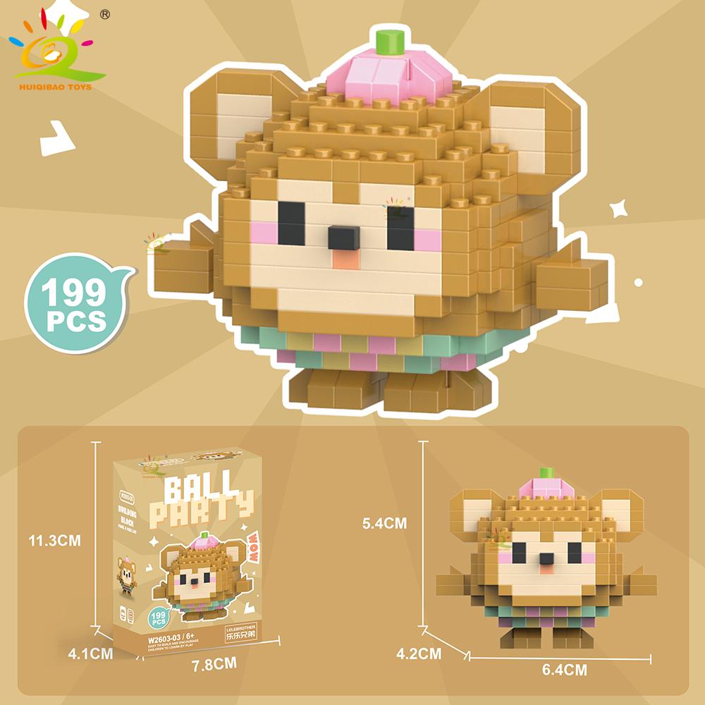 HUIQIBAO Mini Cute Animal Micro Building Blocks 3D Diamond BEE Cat Panda Model Bricks DIY City Construction Toys for Children