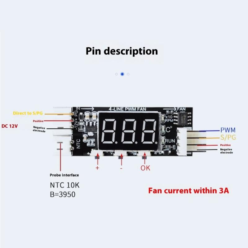 4Wire PWM Fan Speed Controller Module Board With Temperature Sensors Digital LCD Display DC12V 3A Auto Shutdown