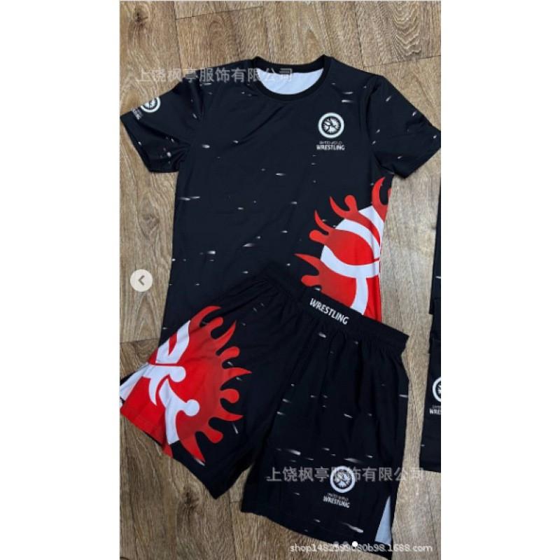 Men Cycling Jersey Set Short Sleeve T-shirt Shorts Breathable Training Sportwear