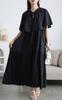 Plus Size Long Cape Dress with Cotton Mermaid Black [Gold Japan] Women's Short-Sleeved Lace, Ribbon, Style, Summer/Spring, Fem-634, LL-4L,