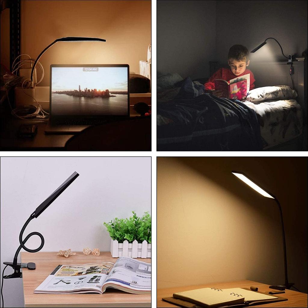 Vansuny Clip On Light LED Desk Lamp with Eye-Caring LED Light and Metal Clip, 11 Level Brightness 3 Color Modes, Power by USB Port 5W Flexible