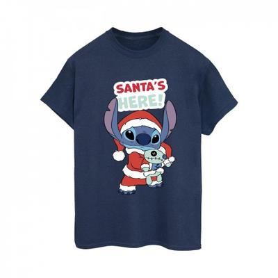 Womens/Ladies Lilo & Stitch SantaÂ´s Here Cotton Boyfriend T-Shirt