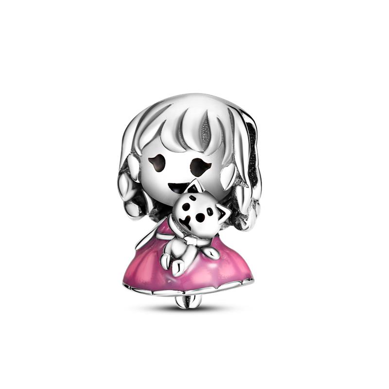 Original New Copper Little Bear Girl Pendantt Fit Pan Bracele Diy Beads For Women Birthday Fine Jewelry Gift