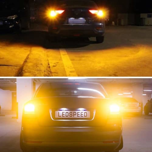 Aokyoung S25 LED Single Turn Signal Bulbs, 150-Degree Differential Pin Angle, Compatible with 1156 BAU15S and PY21W, Stealth Bulbs In Amber and Chrome