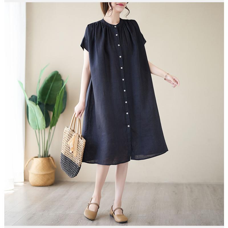 

DIMANAF 2023 Женское летнее легкое чистое льняное платье из хлопка с короткими рукавами в японском стиле One size белый