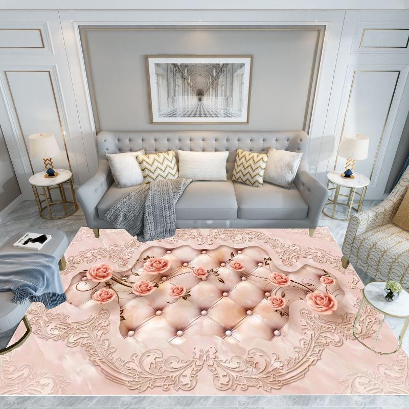 Rose European Carpets 140x200 Large Pink Luxury Non-slip Area Rug for Living Room Bedroom Lounge Floor Mat