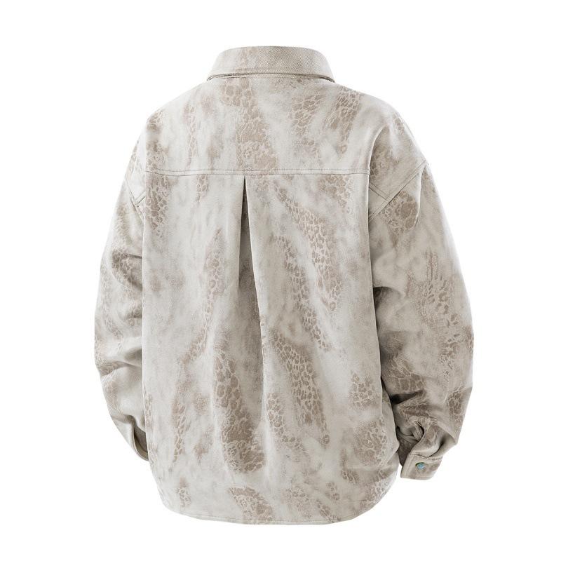 Minimalistische Jacke Herren Camouflage Tie-dye Herbst Retro PU-Lederjacke Hemd Abschnitt Jacke Herren Oberteil Schmutzige Kleidung Atmungsaktiv Arbeit Lässige Jacke