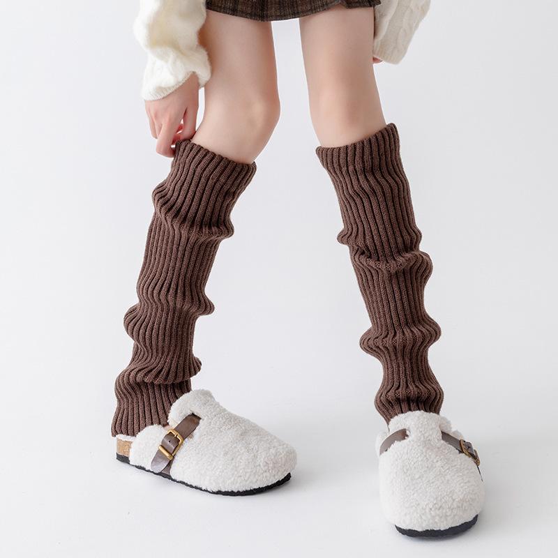 Women's Autumn and Winter Thick Calf Socks, Brown Warm Flat Knitting Long Tube Woolen Yarn