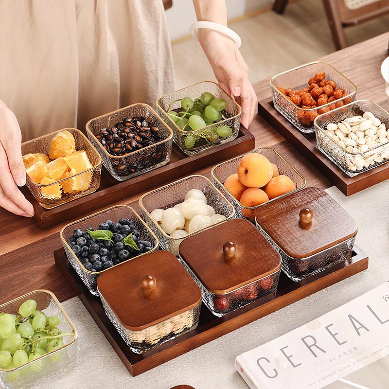 Chinese Style Glass Snack Platter with Lids