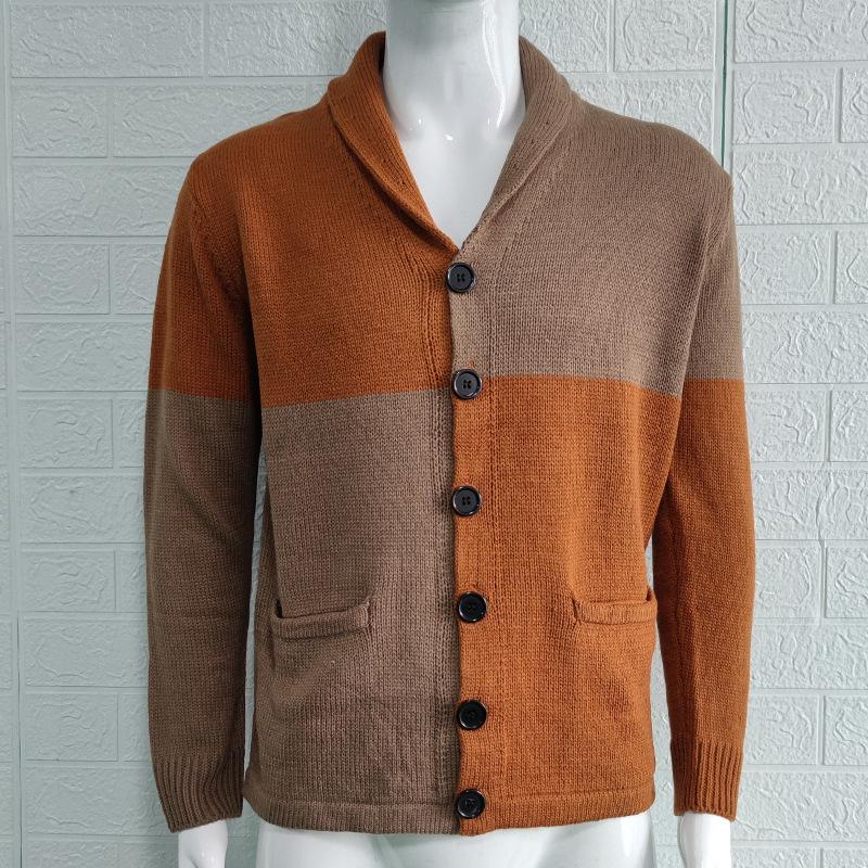 2025 Sweater Cardigan Color Block Button Long Sleeve Knitted Jacket