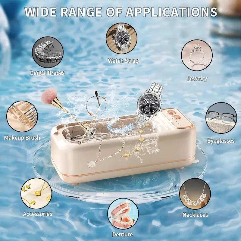 Limpador Ultrassônico Portátil para Joias Relógio Óculos - Vibração de Alta Frequência Carregamento USB Máquina Amigável para Viagem