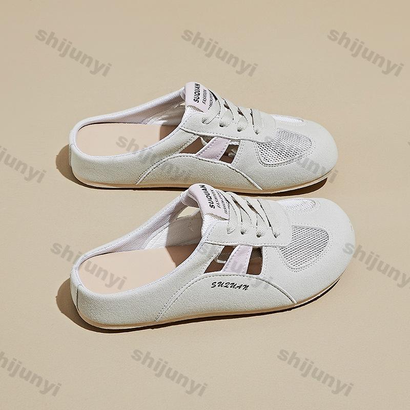 Fashion Women's Flat Sandals 2025 Summer New Mesh Breathable Height Increase Casual Shoes Fashion Comfortable Cross Tied Half Slippers