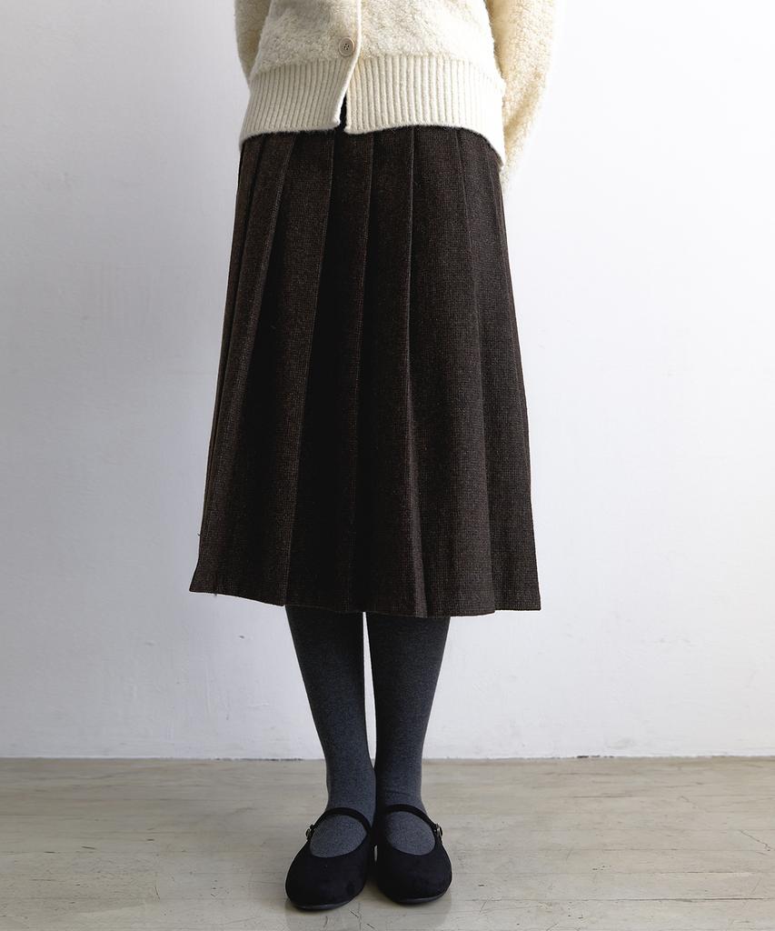 Laminez Check Pleated Long Skirt - Brown