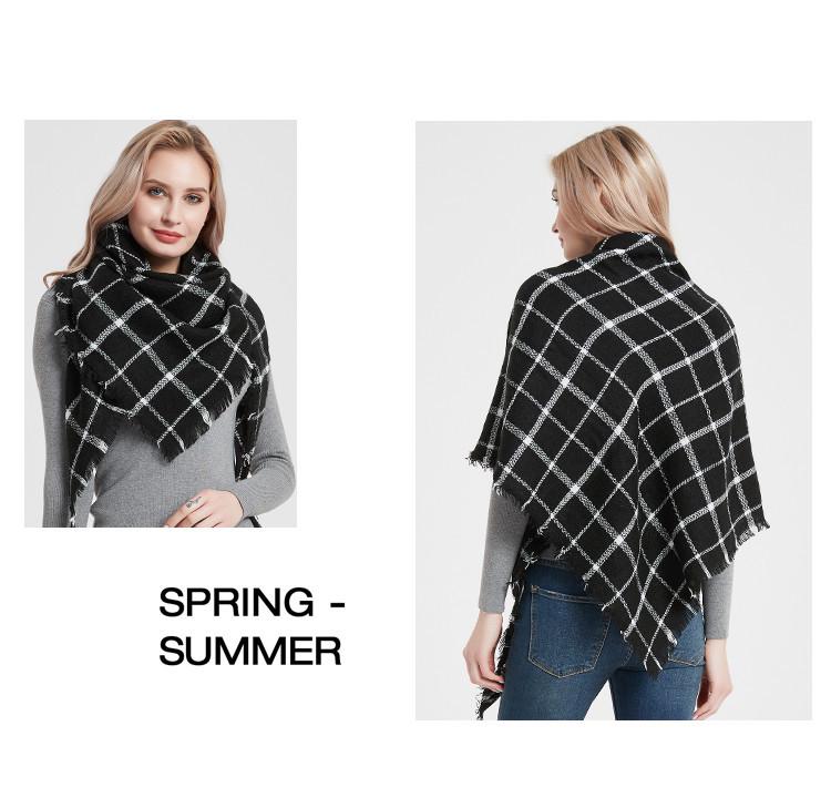 Sciarpa a scialle triangolare a quadri in finto cachemire stile europeo americano - Scaldacollo alla moda versatile per primavera, autunno, inverno
