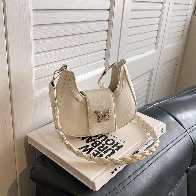 

Niche design fashionable denim popular small bag texture 2025 new autumn and winter versatile butterfly shoulder armpit bag белый