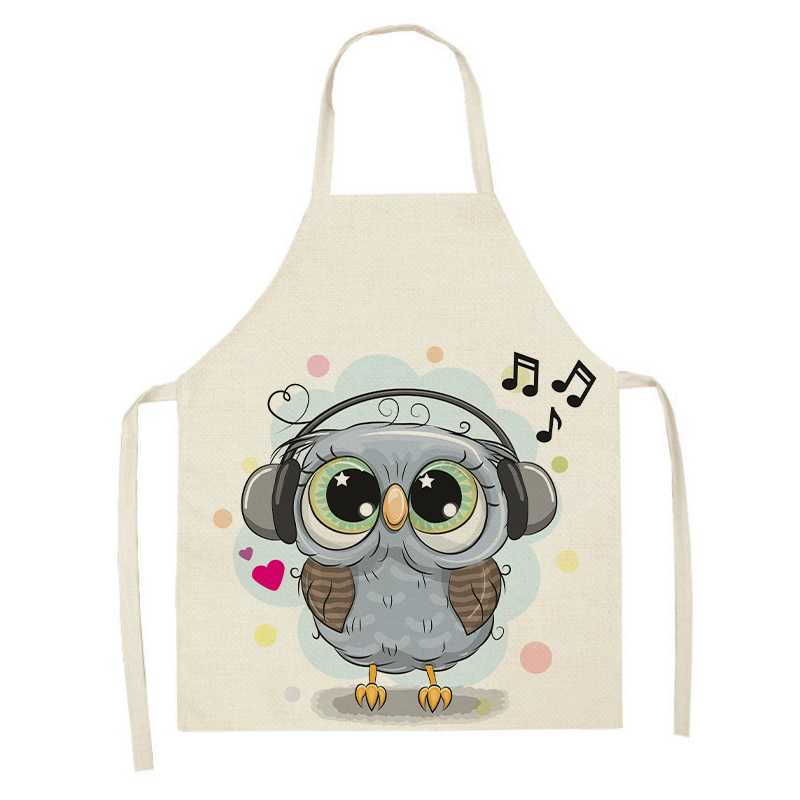 Cartoon Owl Printed Kitchen Apron Antifouling Waterproof Sleeveless Home Cleaning Tools Restaurant Chef Bib Cooking Accessories