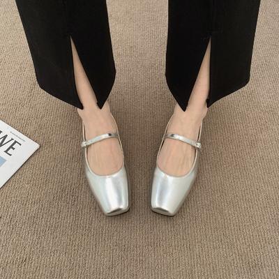 Women Leather Buckle Single Shoes Women Designer Flat Square Toe Mary Jane Shoes Fashion Soft Sole Ladies Shallow Walking Pumps