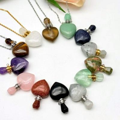 Factory Direct Heart Jade Perfume Bottle Pendant Pink Crystal Essential Oil Bottle Necklace Love Heart Pendant Jewelry Finding