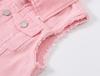 Women's Pink Frayed Denim Vest - Multicolor, Slim Fit, Sleeveless, Ripped Design for Spring/Summer