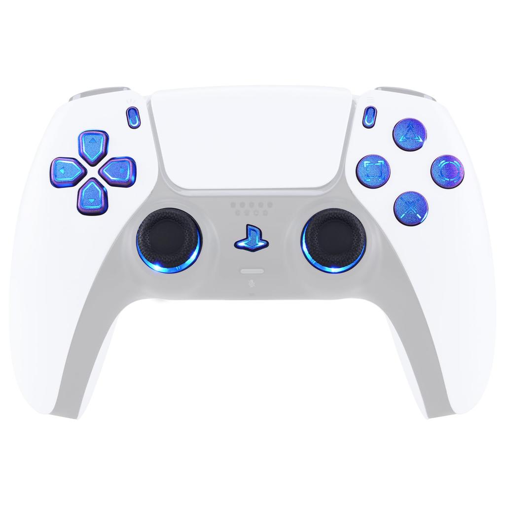 This is not a but an eXtremeRate PS5 controller compatible Chameleon Gloss multicolor illuminated Share and home face DTF V3 LED kit in Chameleon