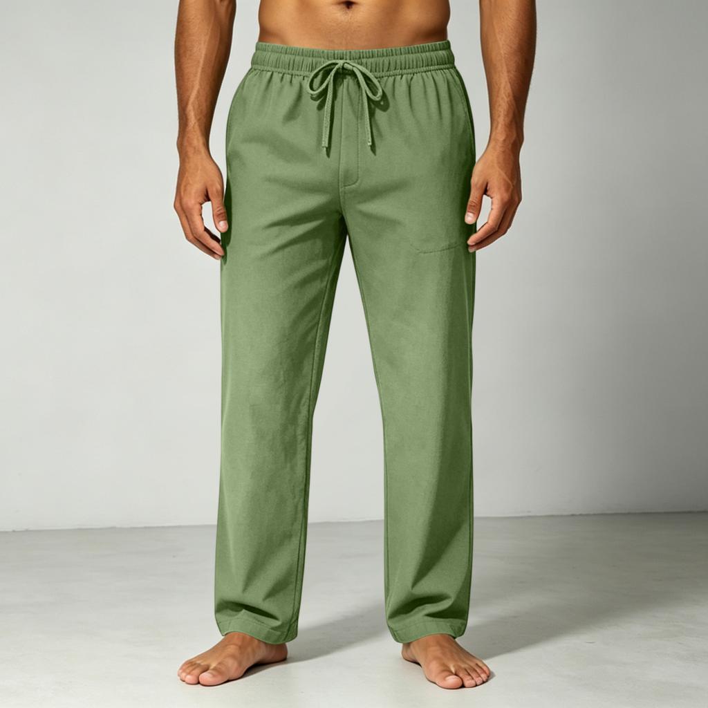 Men's Loose Fit Drawstring Waist Casual Pants Lightweight Breathable Cotton Linen Blend Relaxed Fit Trousers for Everyday Wear