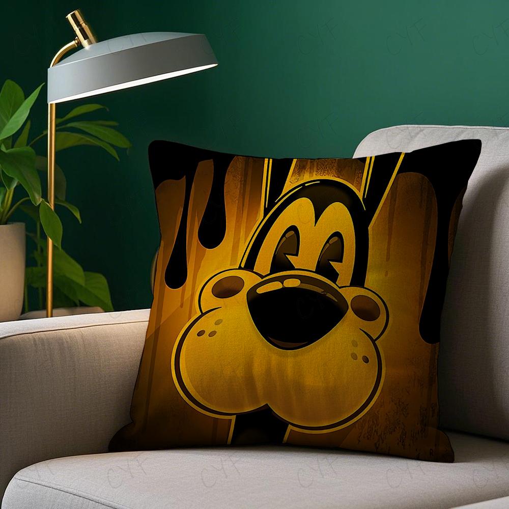 Game B-Bendy and the Ink M-Machine Pillow Case Pillowcase Anti-dustmite Pillow Invisible zipper silky short plush Sofa cushion c
