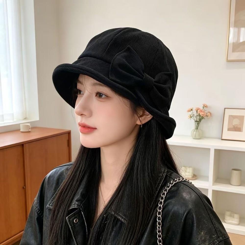 Cold Resistant Vintage Bucket Hat Warm Construction Bow Bucket Hat Women's Bucket Hat Outdoor Wear