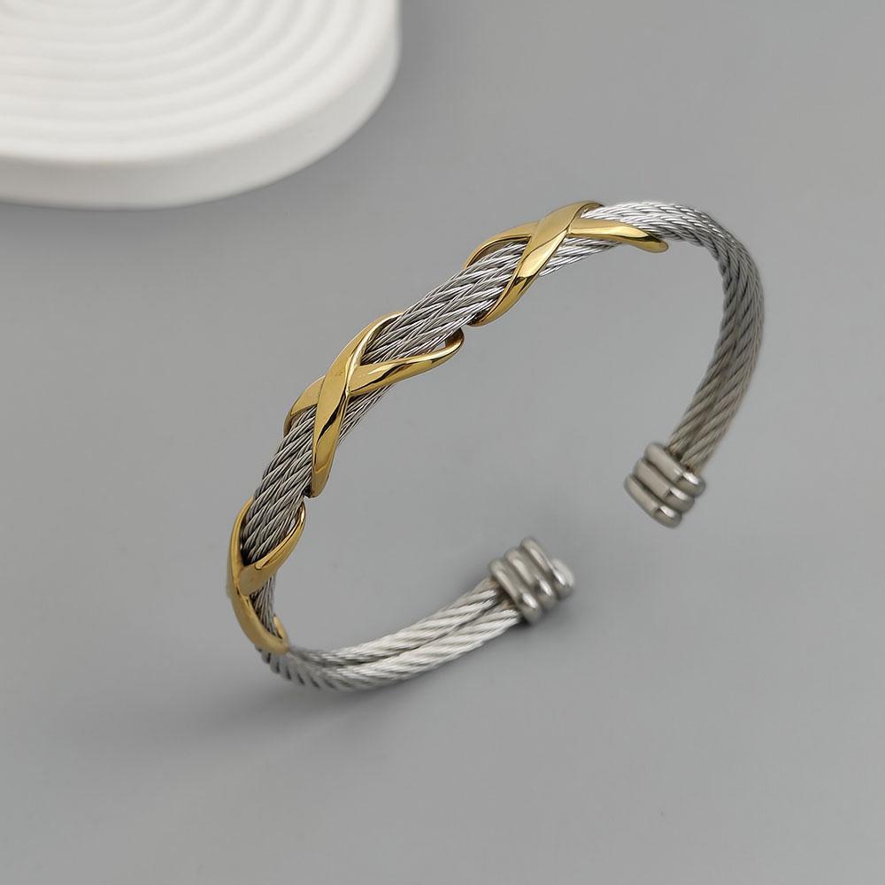 Stainless Steel Letter X Inlaid Zirconium Twist Rope Steel Wire Rope Opening Bracelet Women's Cable Bracelet Party Daily Jewelry