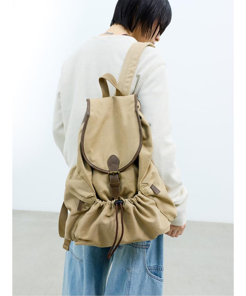 Sand Sound (Unisex) Canvas Flap Backpack Beige