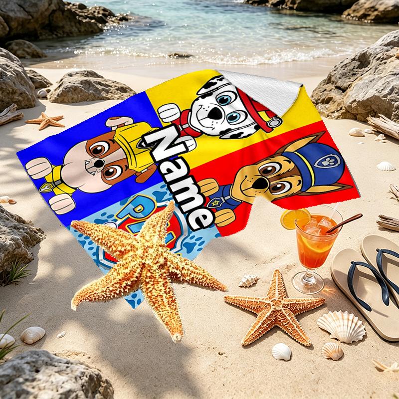 Custom Name Personalized PAW Patrol Print Beach Towel, for Trip Camping Beach Party Home Decor, Birthday Gift for Family & Friends
