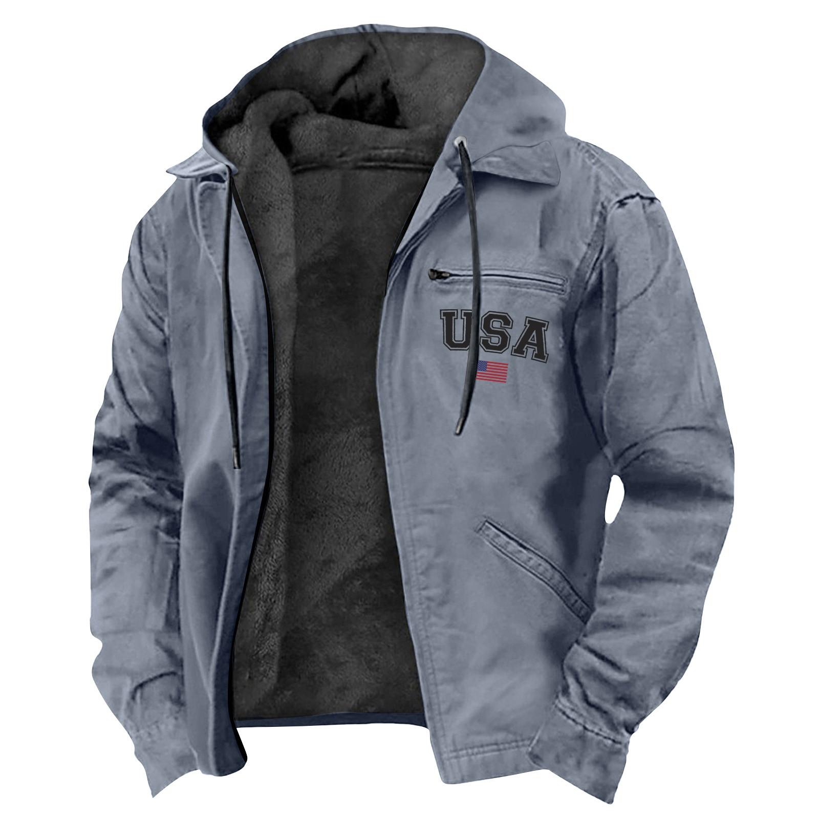 

Мужская повседневная куртка на молнии с карманом и капюшоном, мужская однотонная модная теплая куртка M