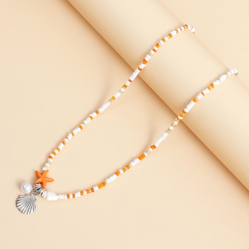 Beautiful Bohemian Starfish Pendant Necklace Colorful Bead Choker Adjustable Neck Chain Jewelry for Women and Girls