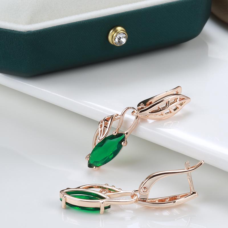 New Rose Gold Long Dangle Earrings For Women Rhombus Red Natural Zircon Wedding Party Fine Daily Jewelry