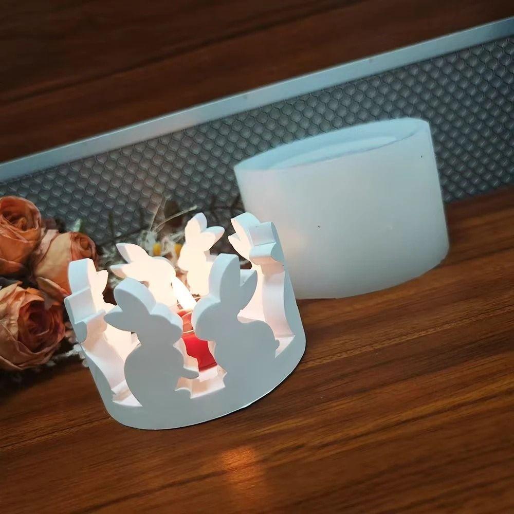 Cute Bunny House Candlestick Silicone Mold House Shape Bunny Candlestick Mould  House Ornament