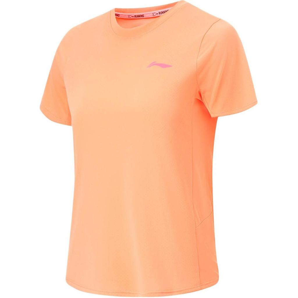 Li-Ning Comfortable Casual Solid Color Breathable Round Neck Pullover Short Sleeve T-Shirt Women Tops Candy-Orange ATSU006-4