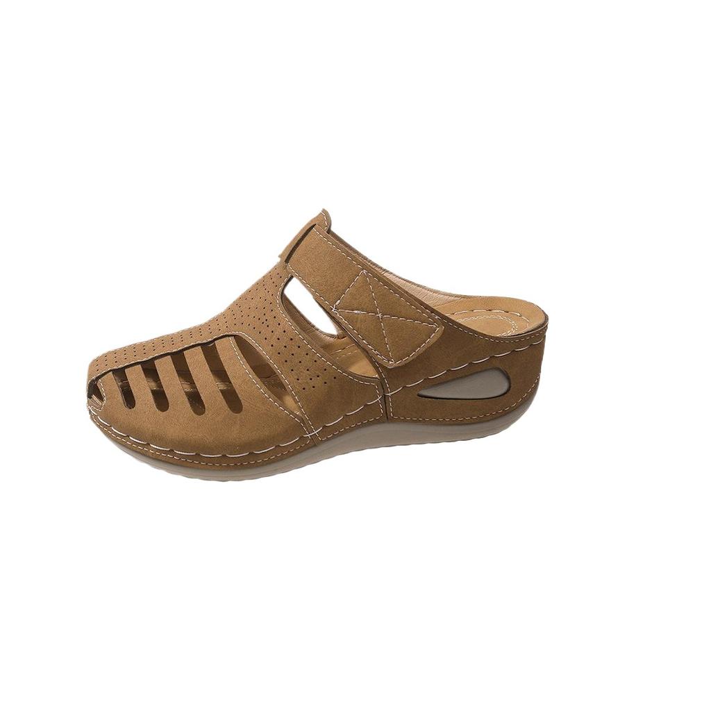 Sommer neue Überseehandel Damenschuhe in Übergröße dicksohlige Halbpaket-Kopf hohl atmungsaktiv Keilabsatz runde Zehenpartie lässige Sandalen