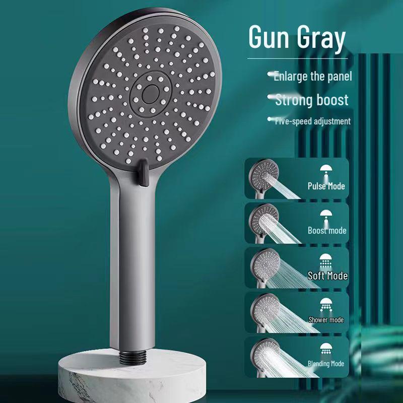 Black Lotus High-Pressure Shower Head with Five Functions and Large Panel
