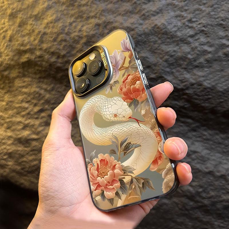 Luxury Snake Year Anti-drop Armour Case For iPhone 16 15 Pro Max 15 14 13 12 11 Pro X XR XS 7 8 Plus Lens Protect Plating Cover