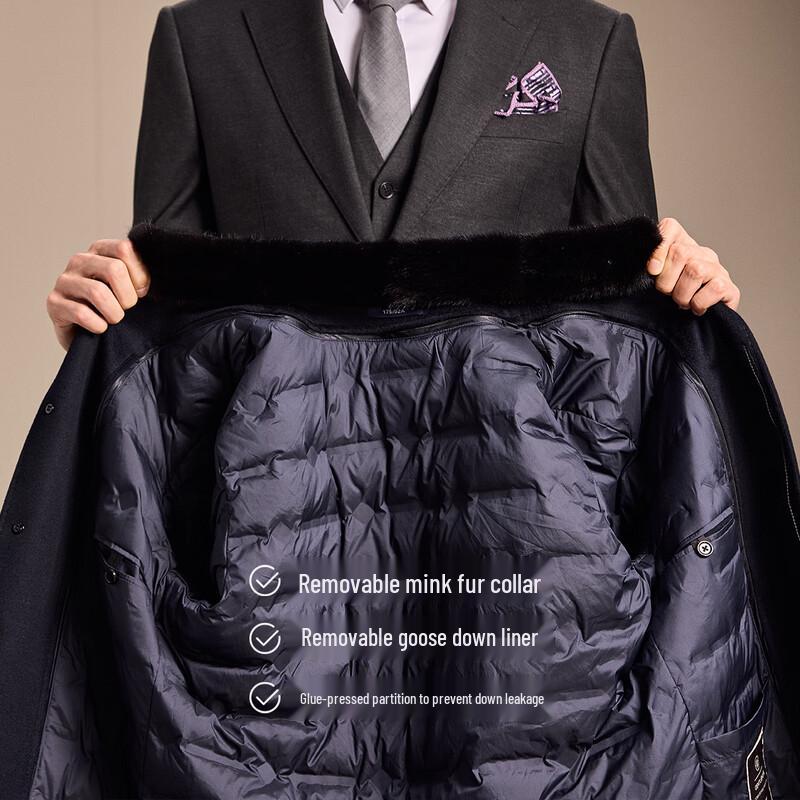 Antonio Men's Mid-Length Wool & Cashmere Coat with Detachable Liner & Mink Fur Collar