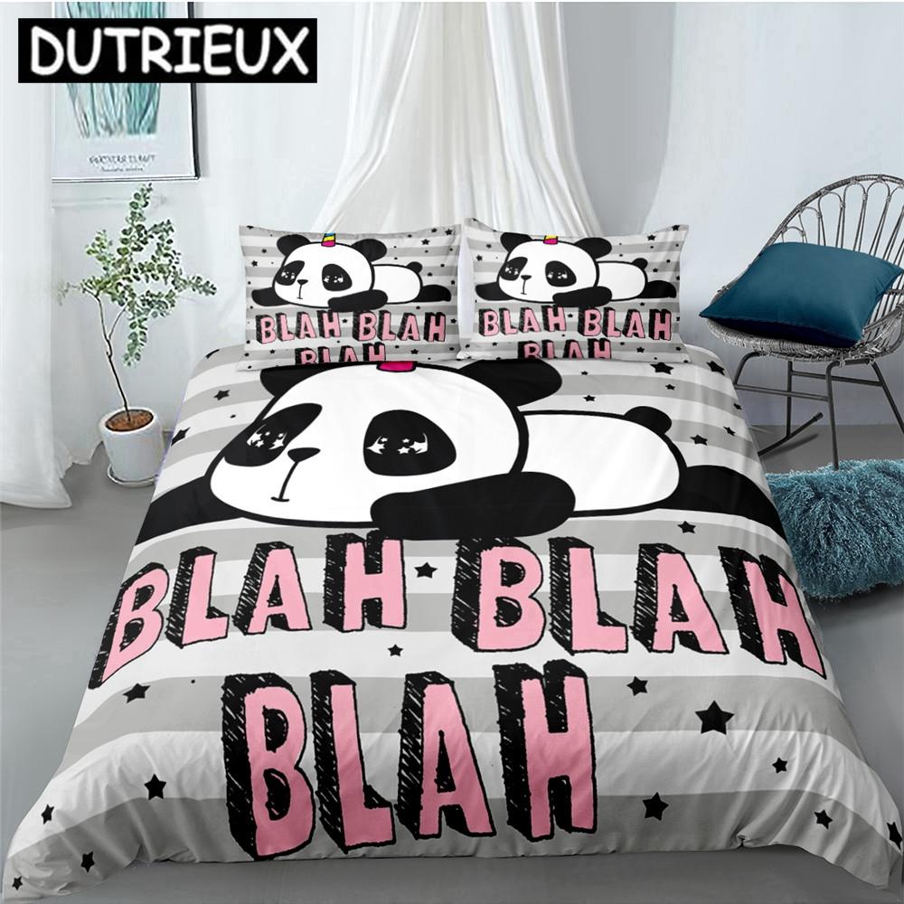 Cartoon Cute Panda Polyester Bedding Sets Child Kids Covers Boys Bed Linen Set For Teens King Size Bedding Set