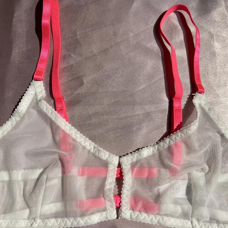 TERMEZY Sexy Lace Lingerie French Thin Transparent Underwear Female Embroidery Brassiere 3-Piece Exotic Bra and Garter Thong Set