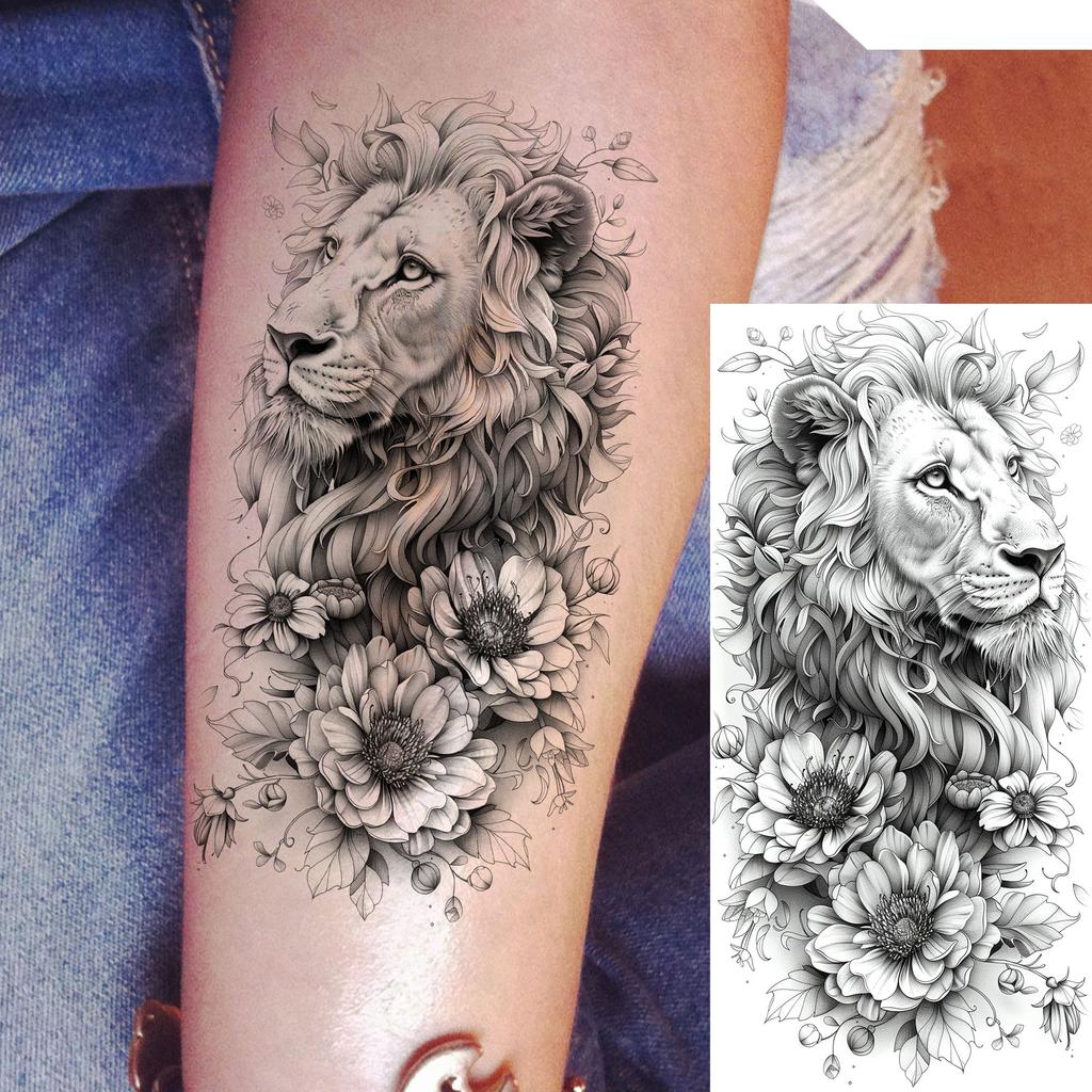 1 Blatt Schick 3D Spinne Löwe Fuchs Blumen Temporäre Tattoos Für Frauen Erwachsene Wasserdicht Langlebig Realistisch Fake Tattoo Aufkleber
