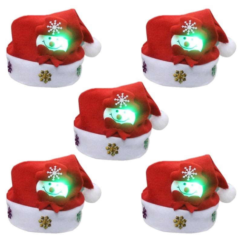 Set of 5 LED Christmas Hats for Children, Festive Light Up Santa Caps for Kids Party, Perfect for Boys and Girls