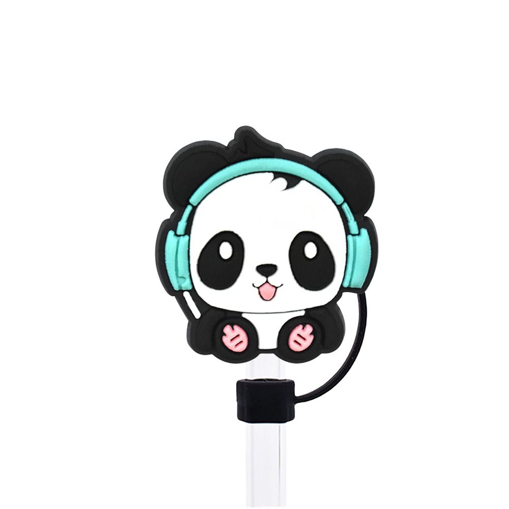 Portable Cute Panda Straw Tips Covers Good Sealing Dust-Proof Straw Topper Party Supplies Straw Tips Lids for 10mm Straw