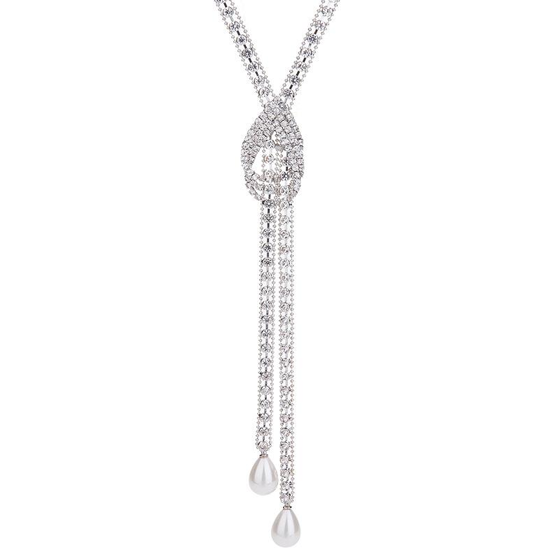 Necklace Women'S Claw Chain Full Of Diamonds Droplets Geometric Long Sweater Chain Versatile Fashion Accessories