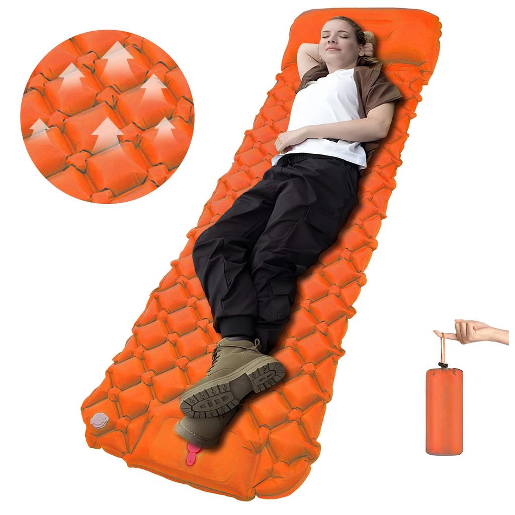 Ultra-Light Inflatable Camping Sleeping Pad with its Built-in Foot Pump and Pillow - Hiking pad, Backpacking Pad